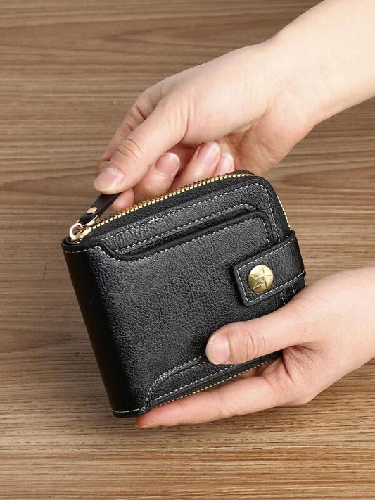 Solid Color Small Wallet Zipper Around Credit Card Small Purse Bifold Small Pouch Men Wallet