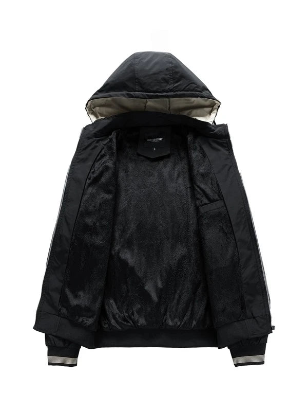 Men Zip Up Drawstring Hooded Thermal Lined Jacket