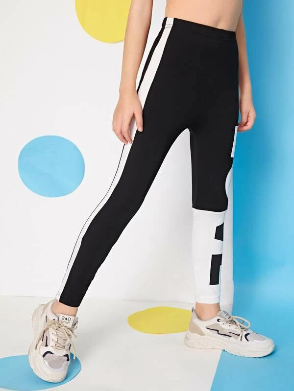 SHEIN Girls Elastic Waist Letter Graphic Leggings