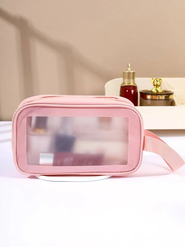 1pc Pink PVC Portable Portable Waterproof Large Capacity Home Organization Travel Makeup Bag For Women Girls