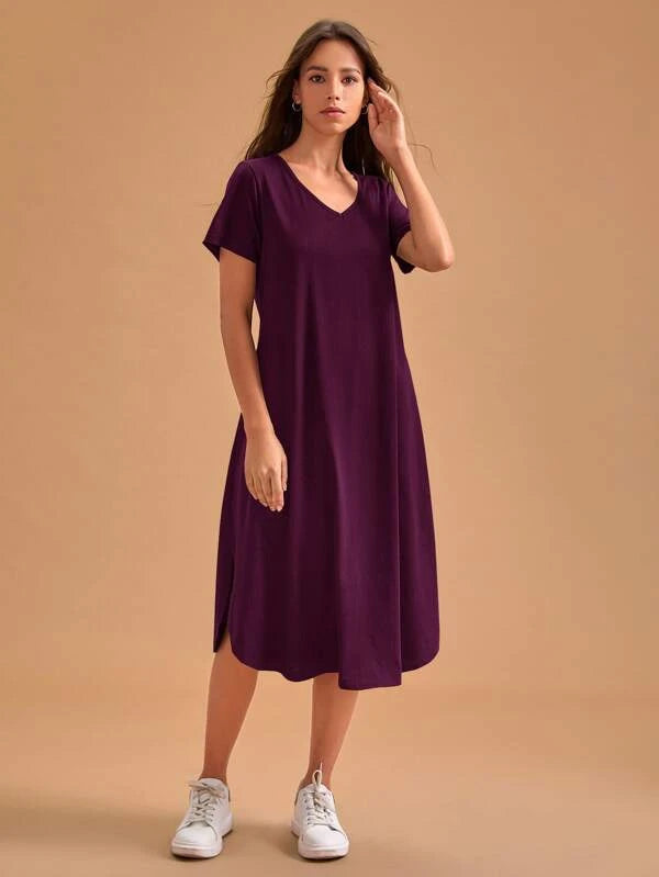 V-neck Curved Hem Lounge Dress