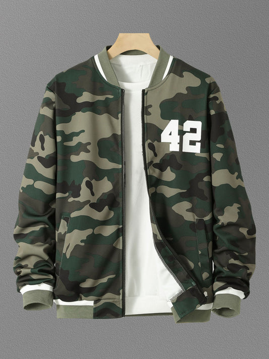 Manfinity Sporsity Men Number Print Camo Varsity Jacket Without Tee