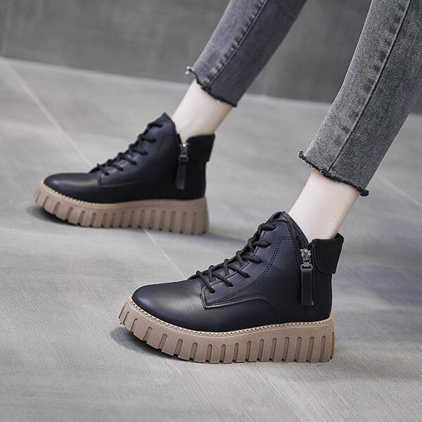 Women's Fashionable High Top Boots With Zipper, Thick Sole And Increased Heel Casual Shoes