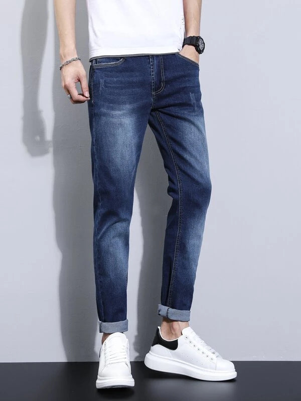 Manfinity Homme Men Cotton Cat Whisker Washed Jeans