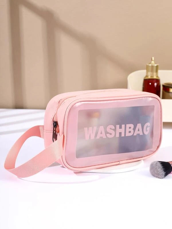 1pc Pink PVC Portable Portable Waterproof Large Capacity Home Organization Travel Makeup Bag For Women Girls