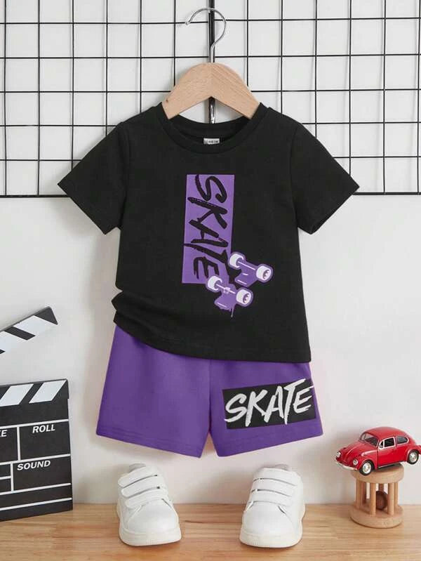 SHEIN Baby Letter Graphic Tee & Shorts