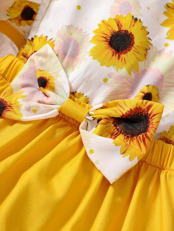 Baby Sunflower Print Ruffle Trim Bodysuit