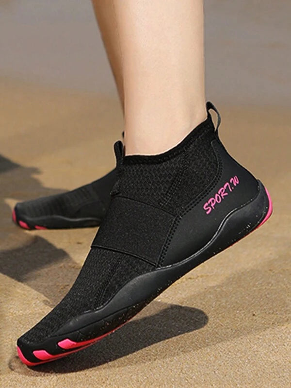 Sport Aqua Shoes For Women, Geometric Pattern Zipper Side Water Shoes