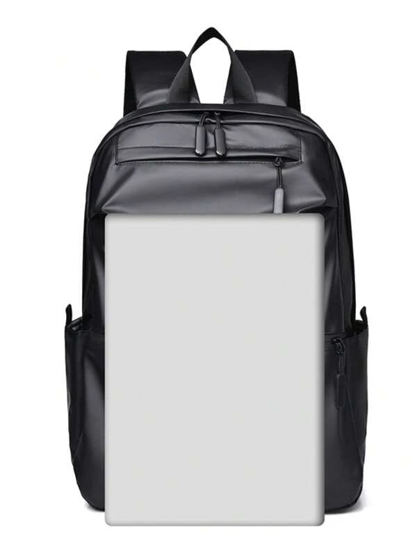 Zip Front Functional Backpack Solid Black Minimalist