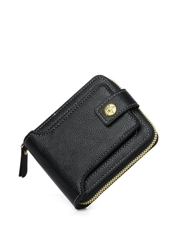 Solid Color Small Wallet Zipper Around Credit Card Small Purse Bifold Small Pouch Men Wallet