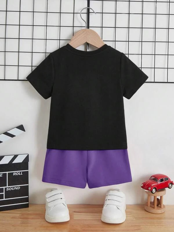 SHEIN Baby Letter Graphic Tee & Shorts