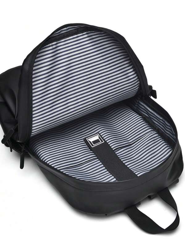 Zip Front Functional Backpack Solid Black Minimalist