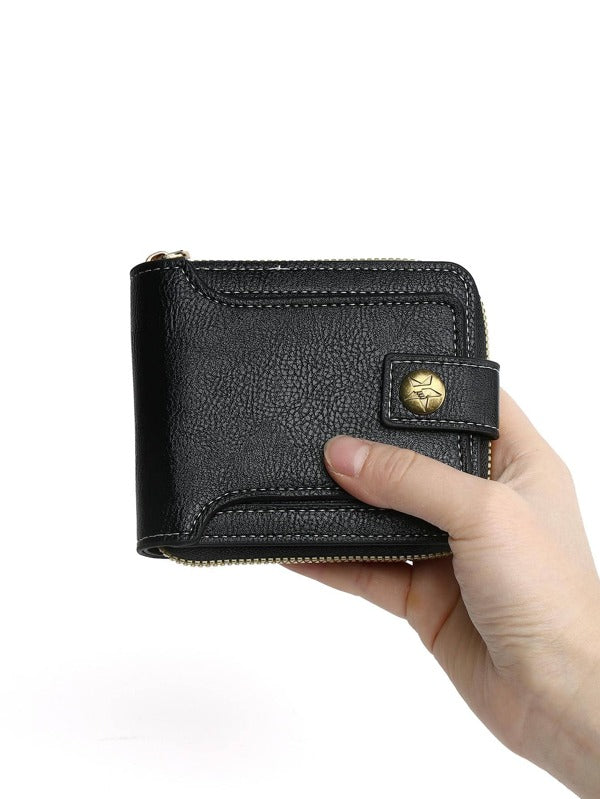 Solid Color Small Wallet Zipper Around Credit Card Small Purse Bifold Small Pouch Men Wallet