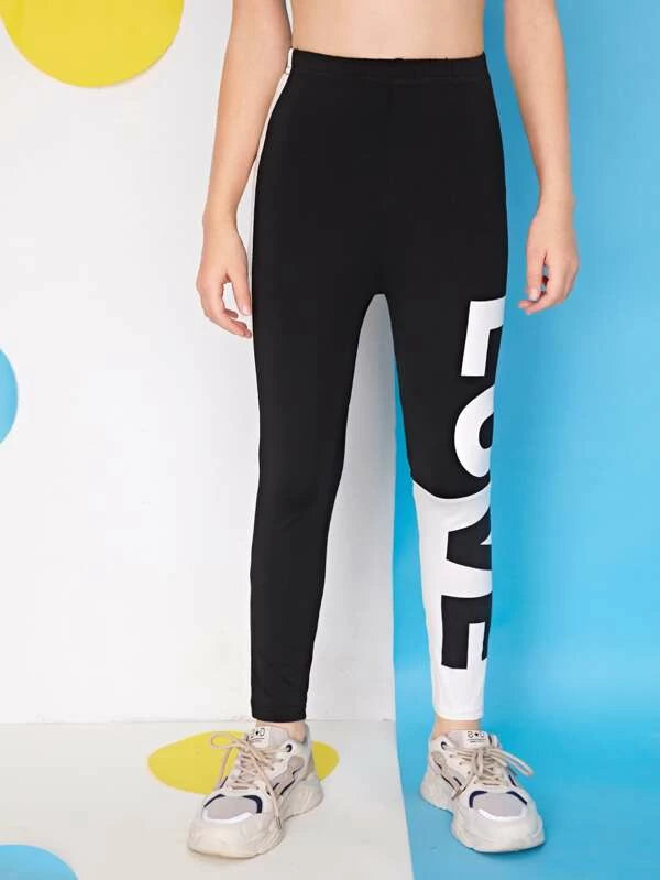 SHEIN Girls Elastic Waist Letter Graphic Leggings