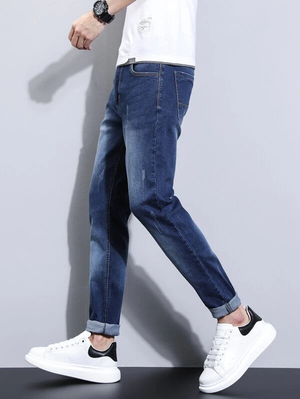 Manfinity Homme Men Cotton Cat Whisker Washed Jeans