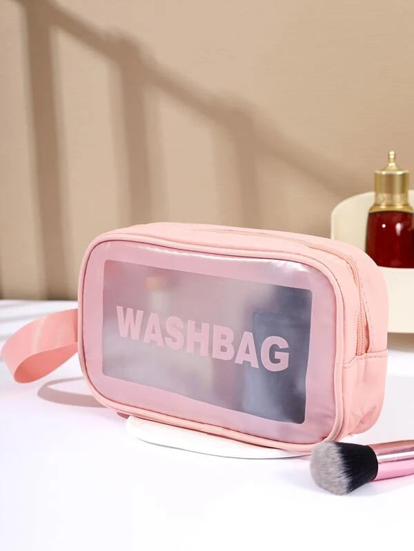 1pc Pink PVC Portable Portable Waterproof Large Capacity Home Organization Travel Makeup Bag For Women Girls