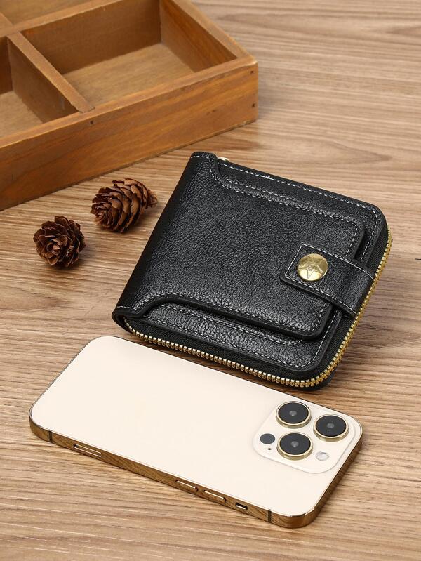 Solid Color Small Wallet Zipper Around Credit Card Small Purse Bifold Small Pouch Men Wallet