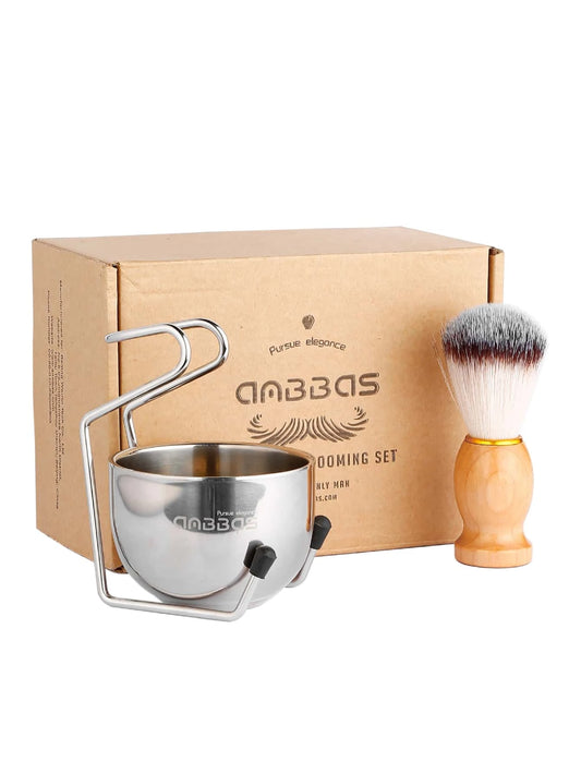 Men Shaving Beard Brush Set & Holder Set, 3pcs Wooden Handle Synthetic Hair Shaving Brush Stand Bowl Kit For Man Wet Shave