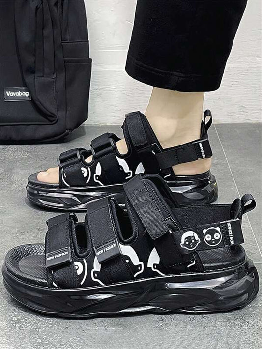 Men Cartoon Pattern Hook-and-loop Fastener Strap Sport Sandals, Sporty Outdoor Sandals