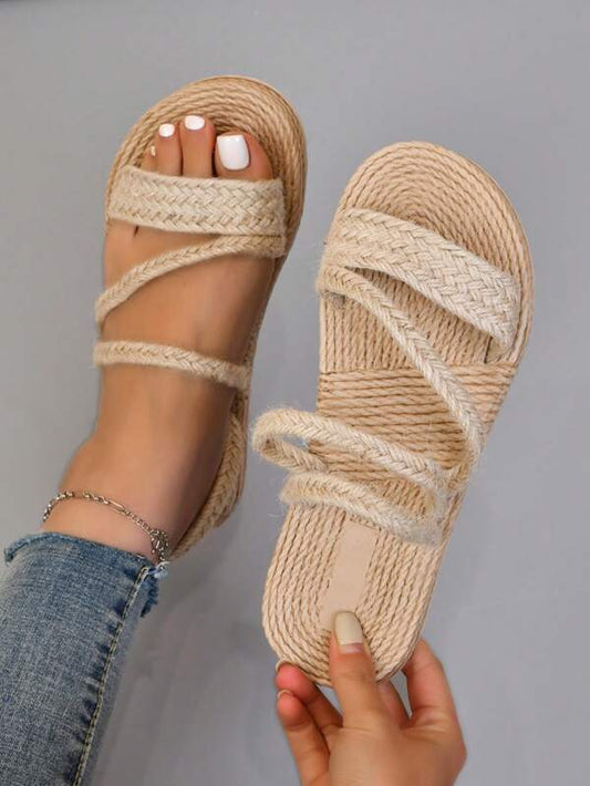 Women Minimalist Braided Detail Slide Sandals, Vacation Summer Flat Sandals