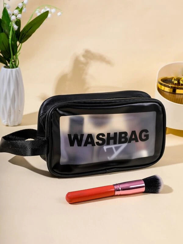 1pc Pink PVC Portable Portable Waterproof Large Capacity Home Organization Travel Makeup Bag For Women Girls