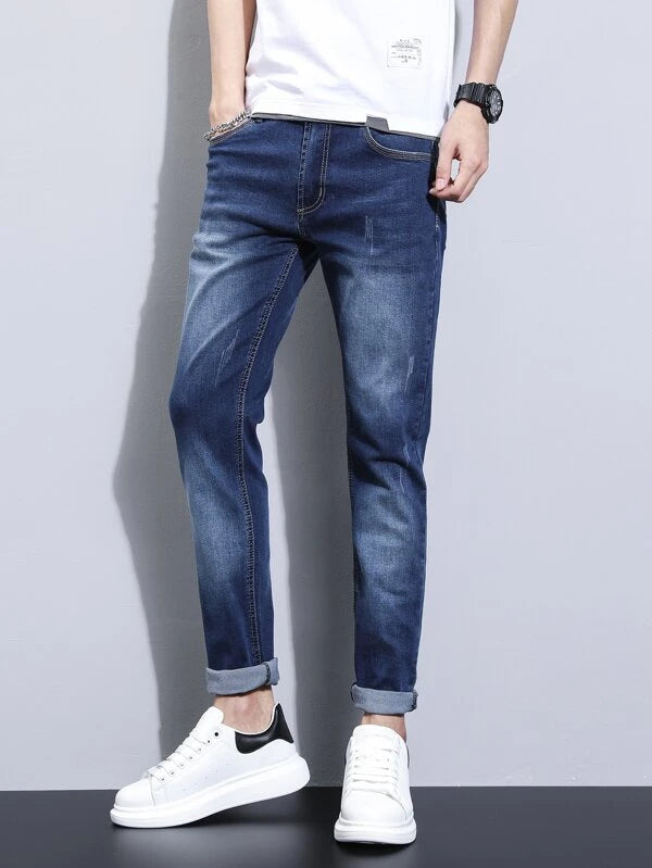 Manfinity Homme Men Cotton Cat Whisker Washed Jeans