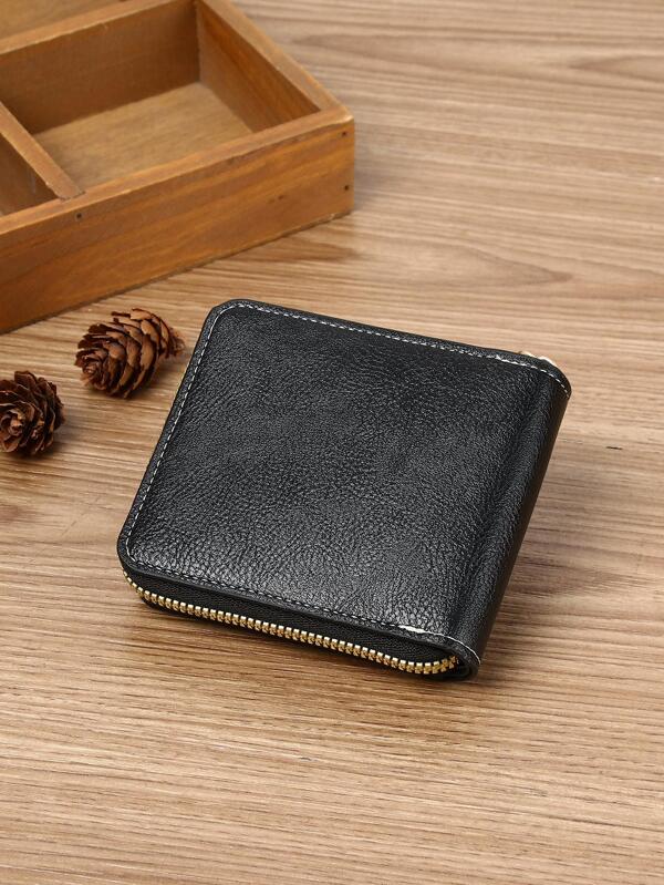 Solid Color Small Wallet Zipper Around Credit Card Small Purse Bifold Small Pouch Men Wallet