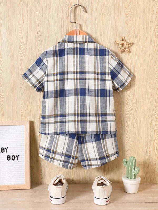 Baby Boy Plaid Print Lapel Neck Shirt & Shorts