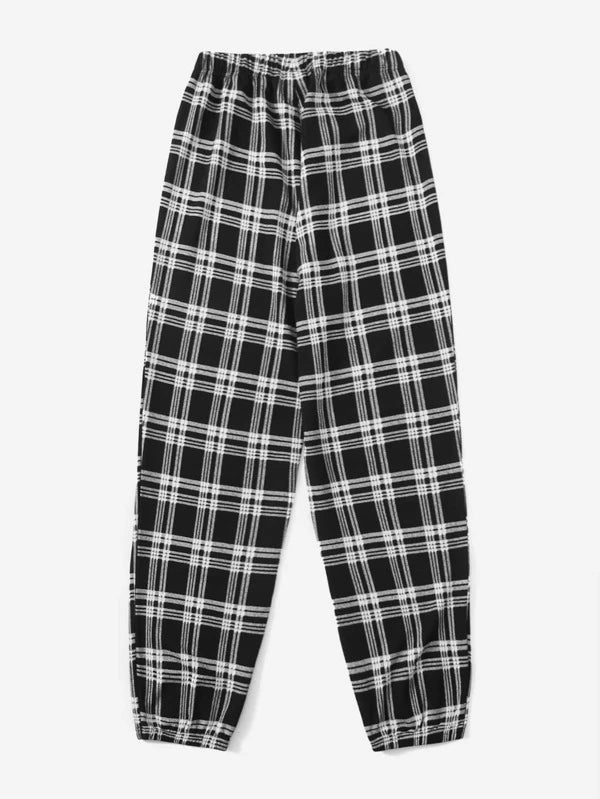 SHEIN EZwear Plaid Print Elastic Waist Sweatpants