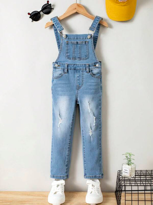 SHEIN Young Boy Ripped Frayed Patched Pocket Overall Jumpsuit