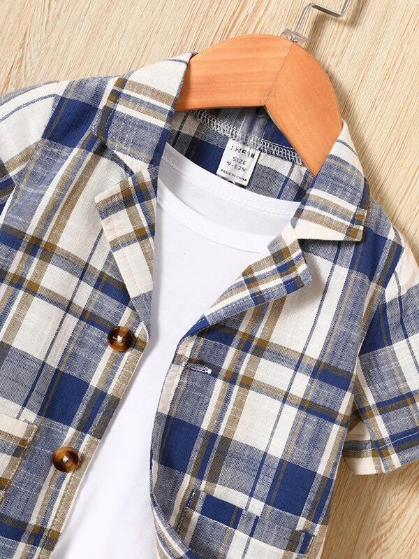 Baby Boy Plaid Print Lapel Neck Shirt & Shorts