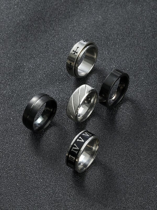 5pcs Men Cross Detail Ring, Stainless Steel Jewelry