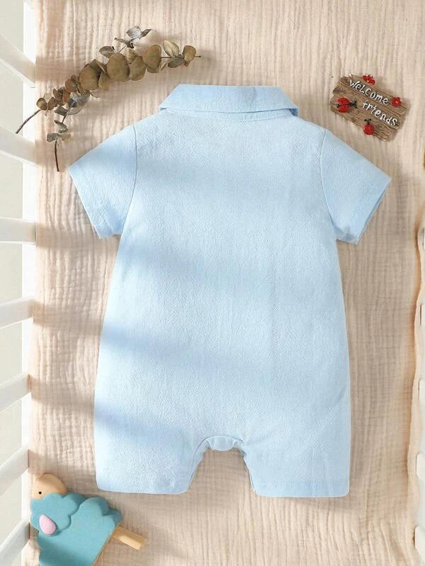 Baby Colorblock Button Front Shirred Shirt Romper