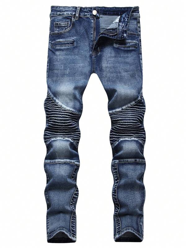 Men Cotton Cat Whisker Washed Skinny Jeans