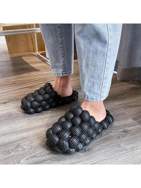 Men Textured Hollow Out Bubble Clogs, Black Outdoor EVA Vent Clogs