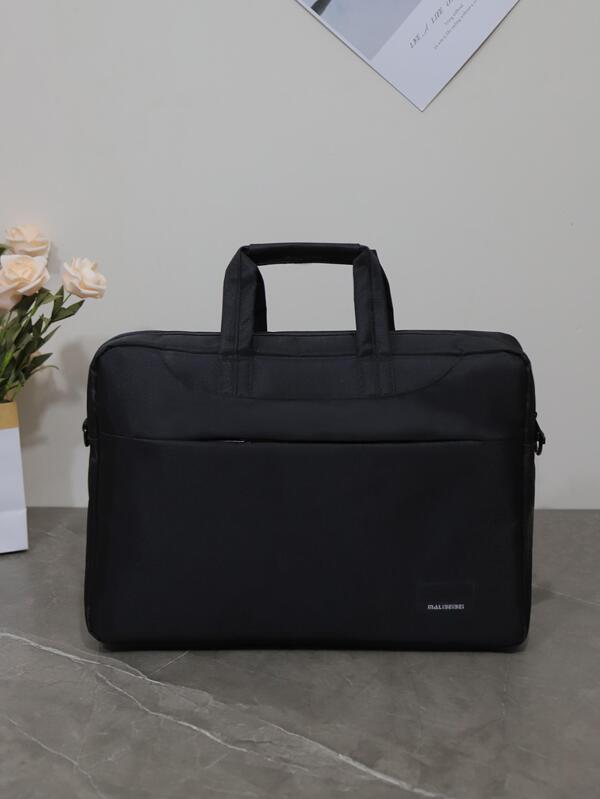 Black Classic Briefcase Letter Detail Double Handle Zipper Polyester Unisex