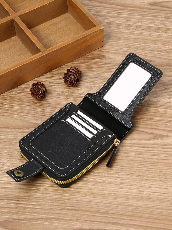 Solid Color Small Wallet Zipper Around Credit Card Small Purse Bifold Small Pouch Men Wallet