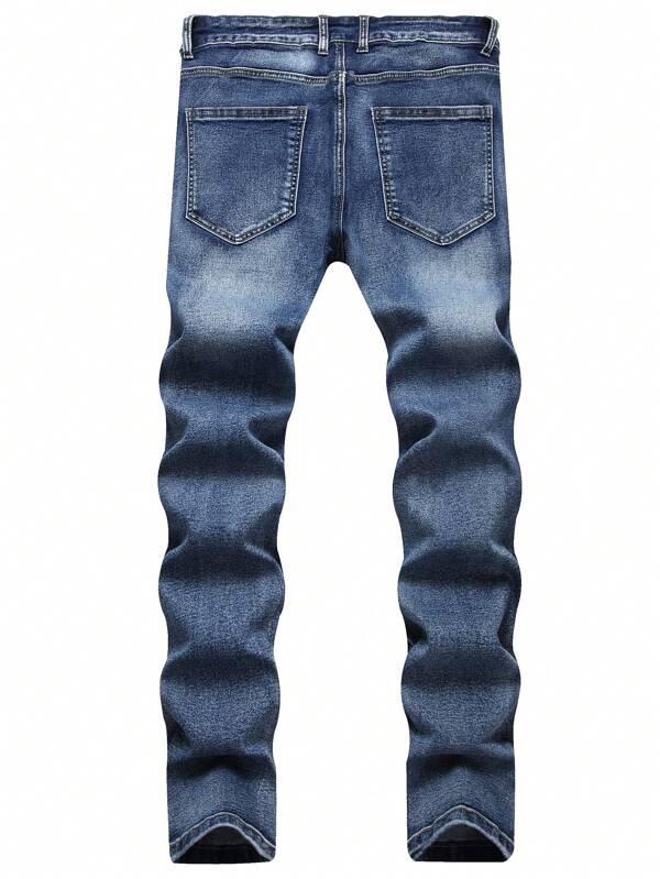 Men Cotton Cat Whisker Washed Skinny Jeans