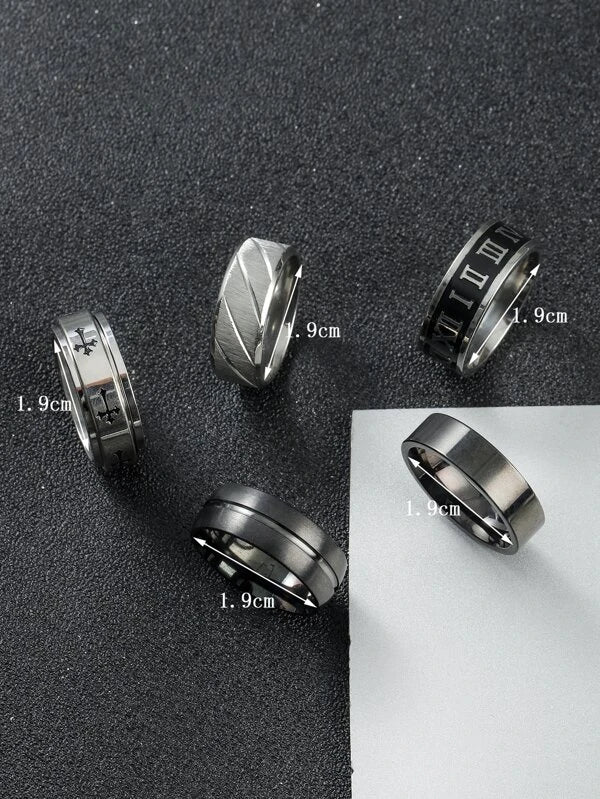 5pcs Men Cross Detail Ring, Stainless Steel Jewelry