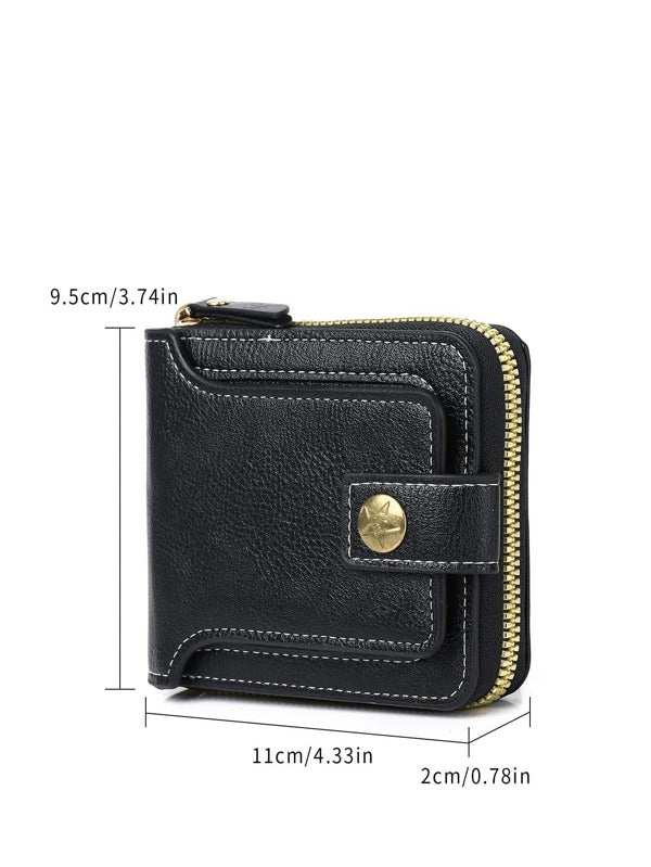 Solid Color Small Wallet Zipper Around Credit Card Small Purse Bifold Small Pouch Men Wallet