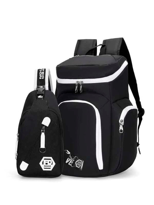 2pcs Men Letter Graphic Casual Daypack With Sling Bag Bookbag Set College Bag Set High School Students Graduate Students University Freshman Sophomore for Commute, Outdoors, Hiking Travel