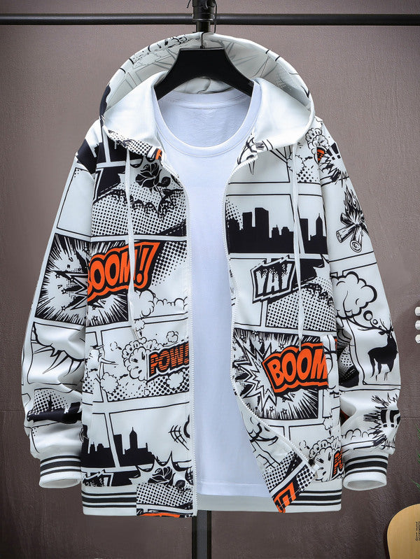 Manfinity EMRG Men 1pc Pop Art Print Zip Up Drawstring Hooded Jacket