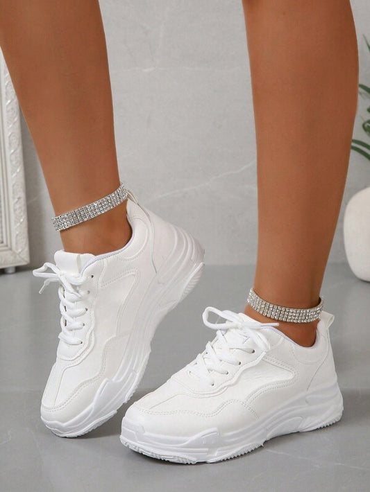 Women Minimalist Lace-up Front Chunky Sneakers, Sporty Sneakers