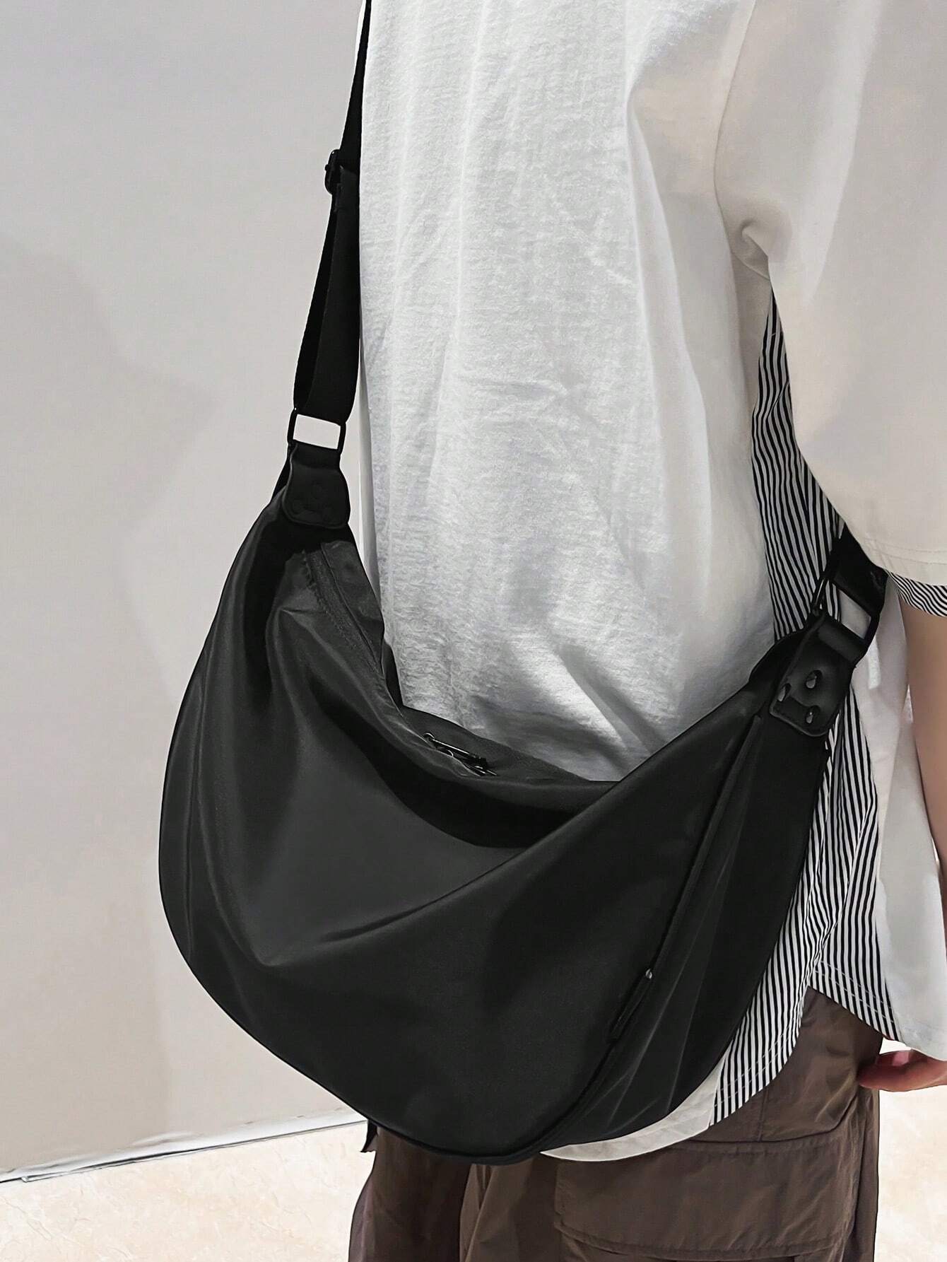 Polyamide Hobo Bag Zipper Adjustable Strap Black