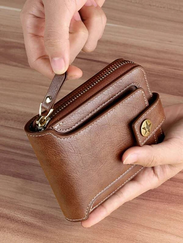 Solid Color Small Wallet Zipper Around Credit Card Small Purse Bifold Small Pouch Men Wallet