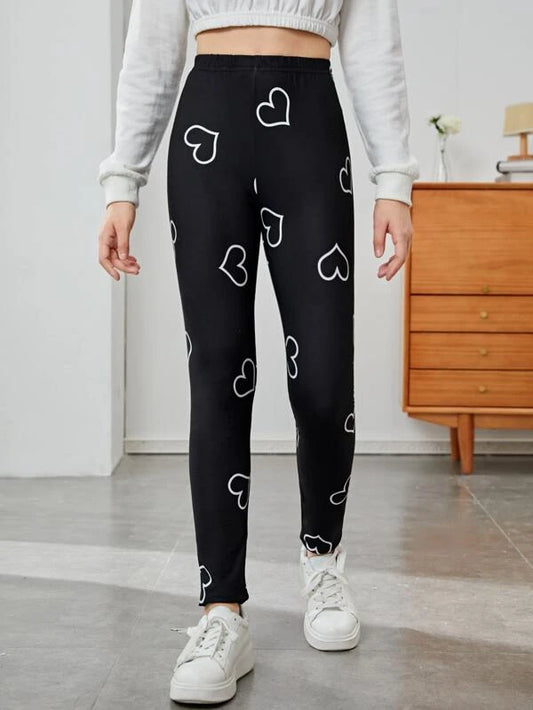 Girls Heart Print Leggings