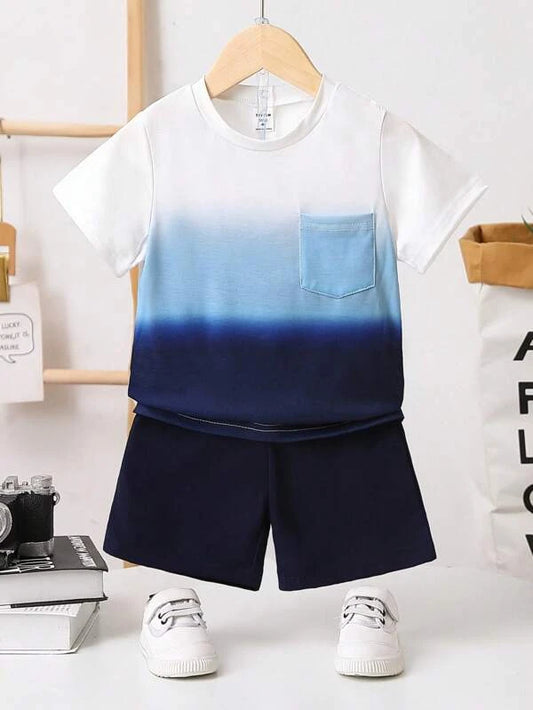 Toddler Boys Ombre Patched Pocket Tee & Shorts