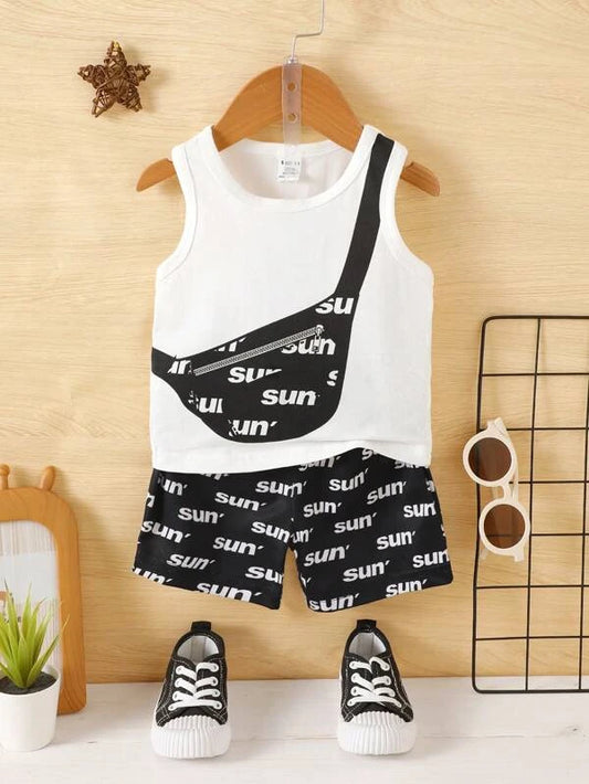 Baby Bag & Letter Graphic Tank Top & Shorts