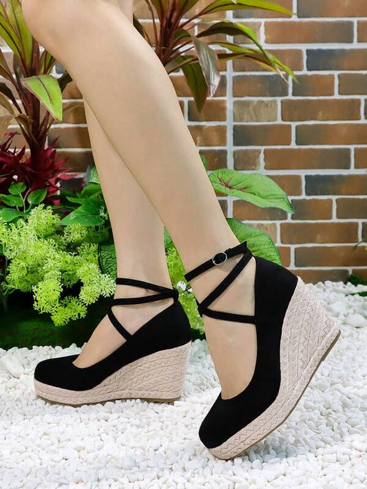 Women Minimalist Espadrille Ankle Strap Court Wedges, Vacation Outdoor Wedge Shoes