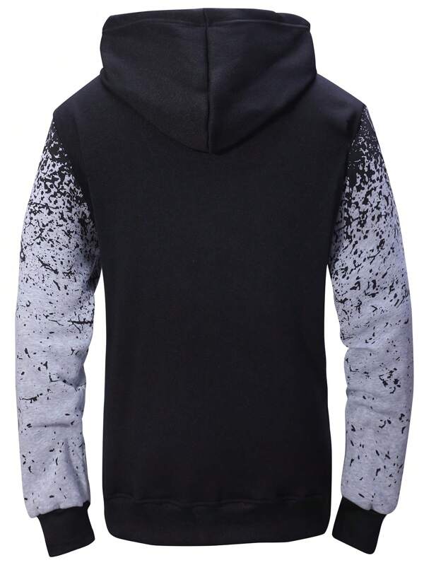 Men Splash Ink Print Kangaroo Pocket Drawstring Hoodie